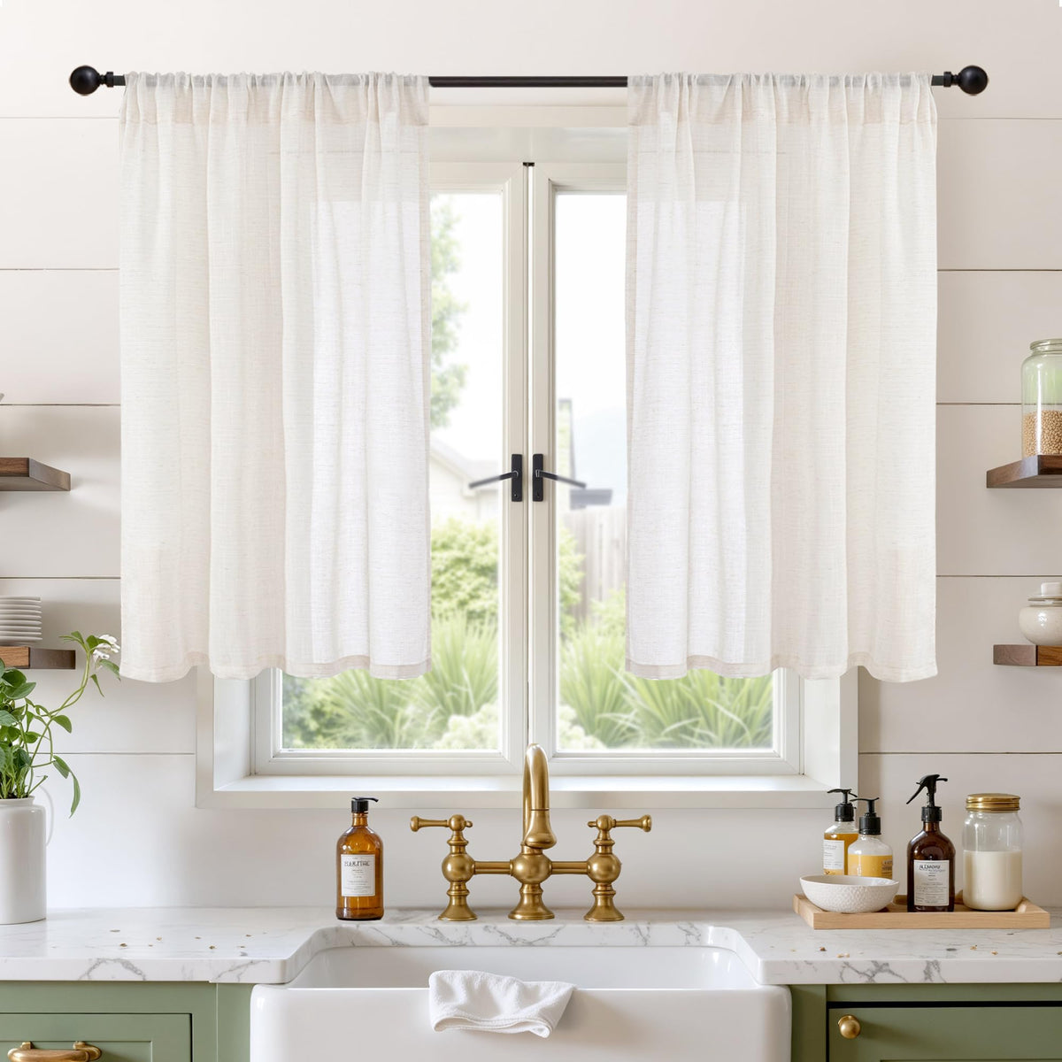 BGment Linen Sheer Curtains 84 Inches Long 2 Panels Set for Living Room