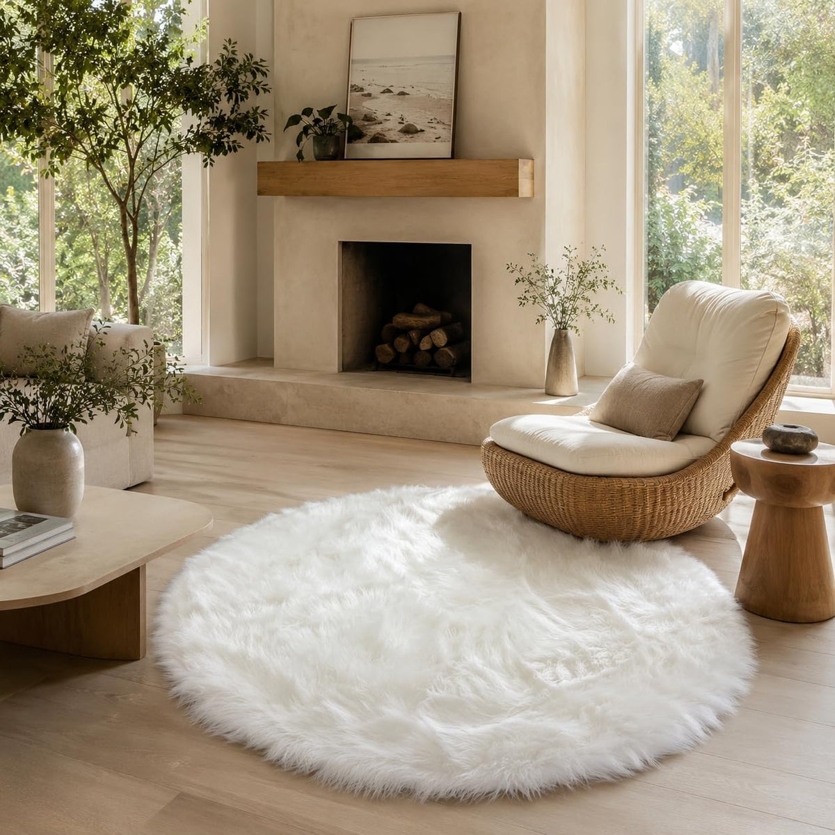 EasyJoy Ultra Soft Fluffy/Fuzzy Shaggy Area Rug Faux Fur Chair Cover Seat Pad for Bedroom Floor Sofa Living Room (2 x 6 ft Sheepskin, Beige)