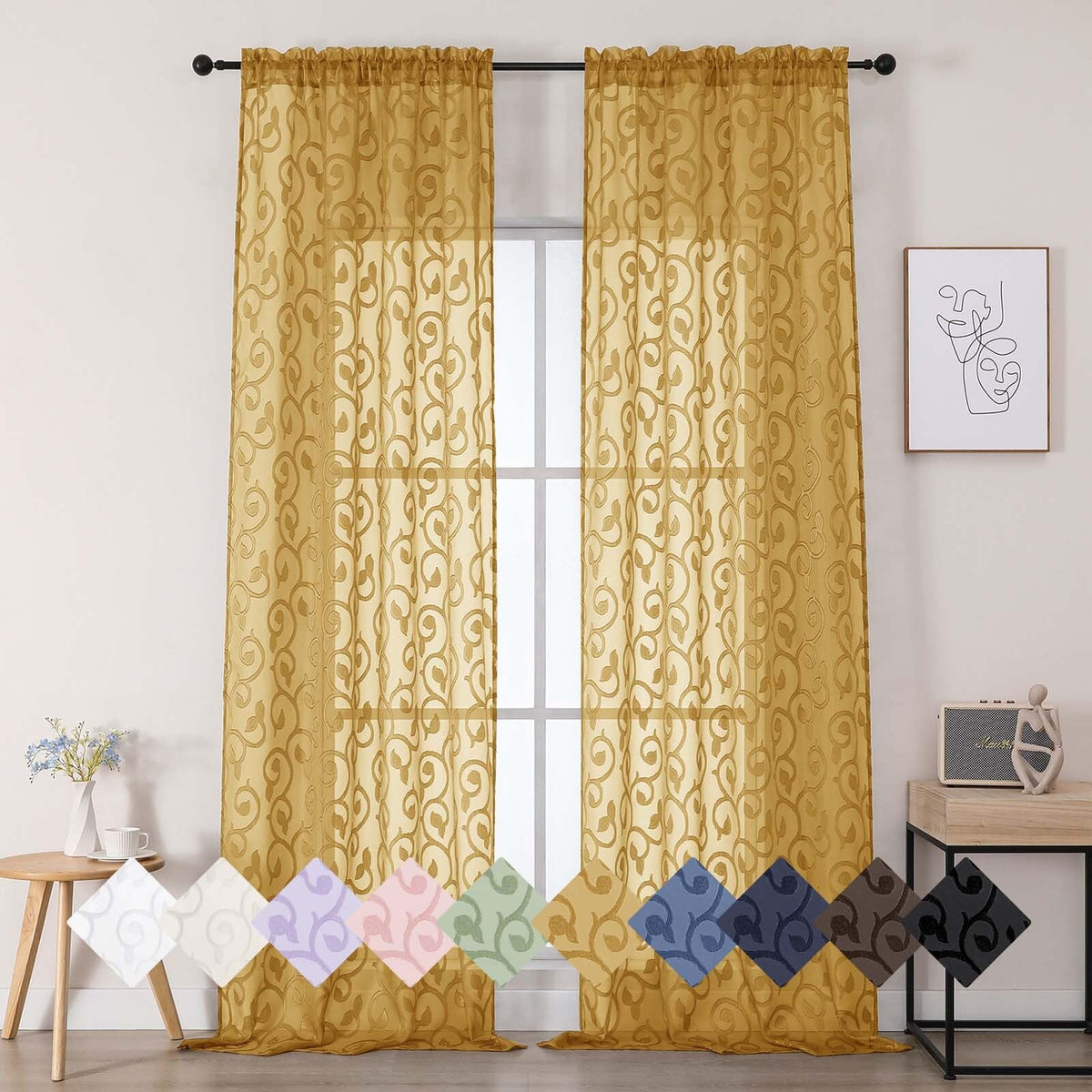 Dusty Blue Sheer Curtains for Bedroom Living Room 72 Inches Long 2 Panels Set, Soft Airy Geometric Jacquard Clip Curtains Drapes, Modern Rod Pocket Door Curtain, 2Pcs Each 42" Wx72 L Inch