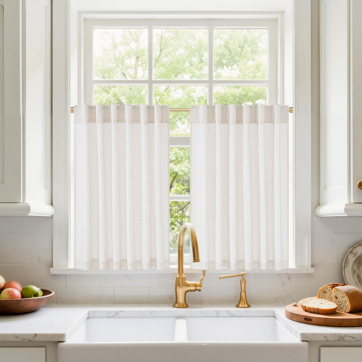 NICETOWN Natural Linen Curtains & Drapes for Windows 84 inch Long, Rod Pocket & Back Tab Thick Flax Semi Sheer Privacy Assured with Light Filtering for Bedroom/Living Room, W55 x L84, 2 Pieces