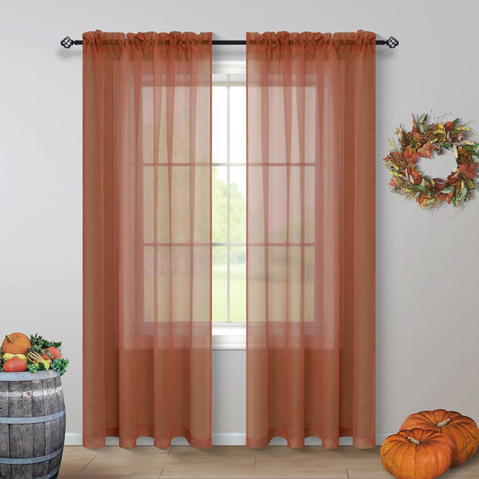 Pitalk Terracotta Curtains 84 Inch Length for Living Room 2 Panel Sets Rod Pocket Sheer Curtains for Living Room Rust Burnt Orange Red
