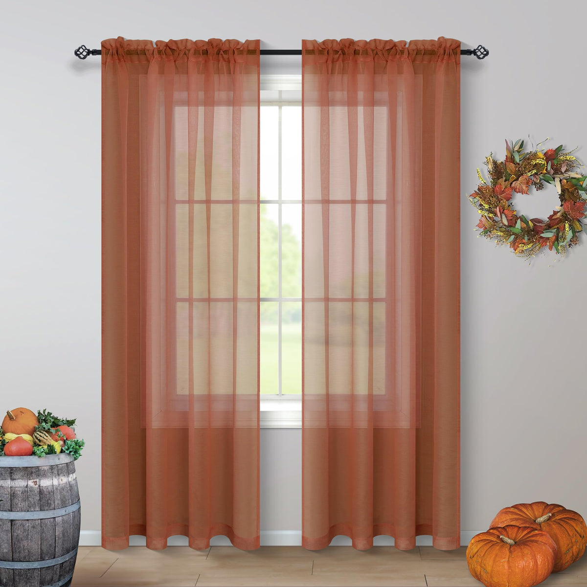 Pitalk Terracotta Curtains 84 Inch Length for Living Room 2 Panel Sets Rod Pocket Sheer Curtains for Living Room Rust Burnt Orange Red