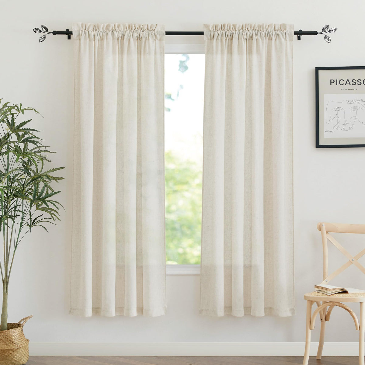 RYB HOME White Semi Sheer Curtains 84 inches Long for Living Room