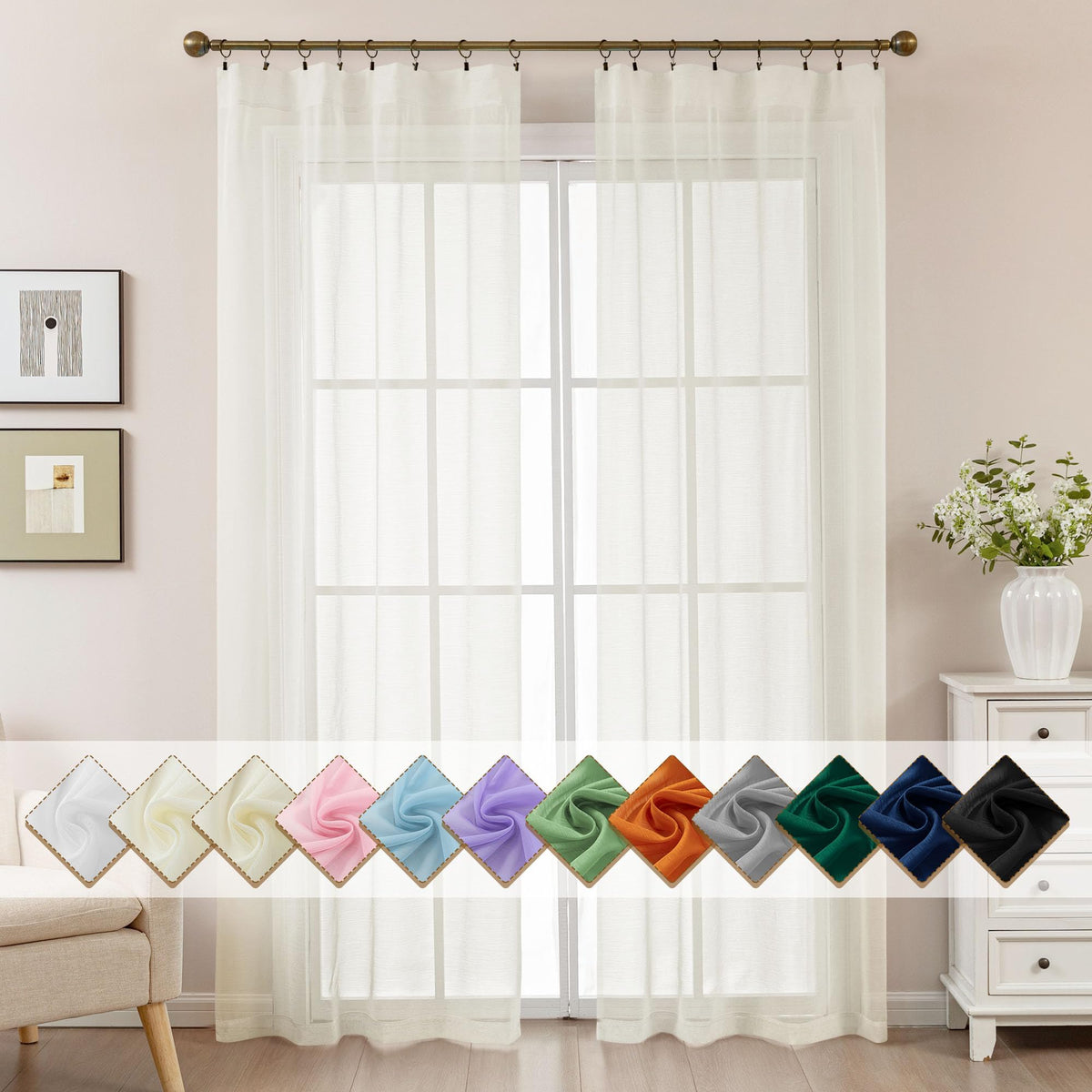 Natural Sheer Curtains 96 Inches Long Rod Pocket