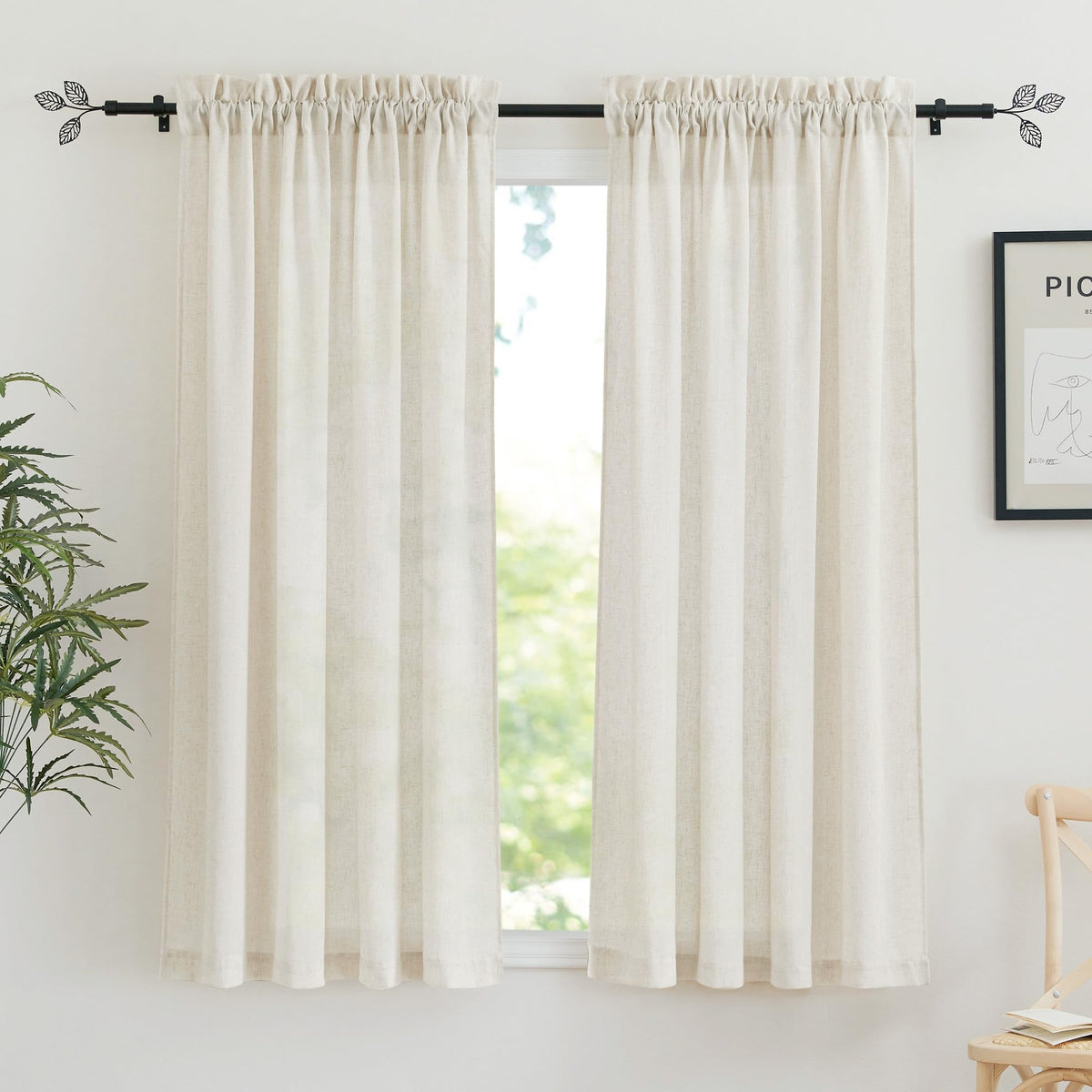 RYB HOME White Semi Sheer Curtains 84 inches Long for Living Room