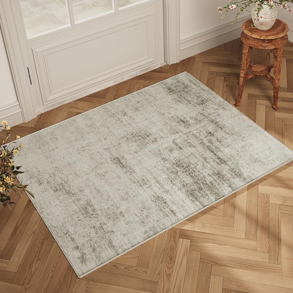 8x10 Pink Gray Washable Area Rug for Living Room, Vintage Print