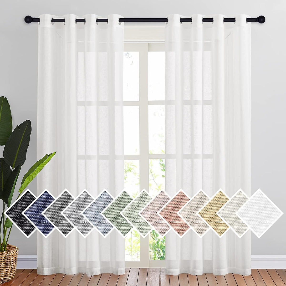 NICETOWN White Sheer Linen Curtains 84 Inch Length 2 Panels Set, W52xL84