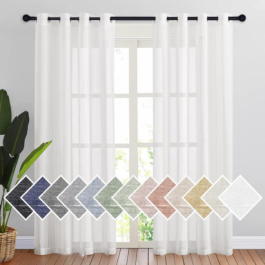 NICETOWN White Sheer Linen Curtains 84 Inch Length 2 Panels Set, W52xL84