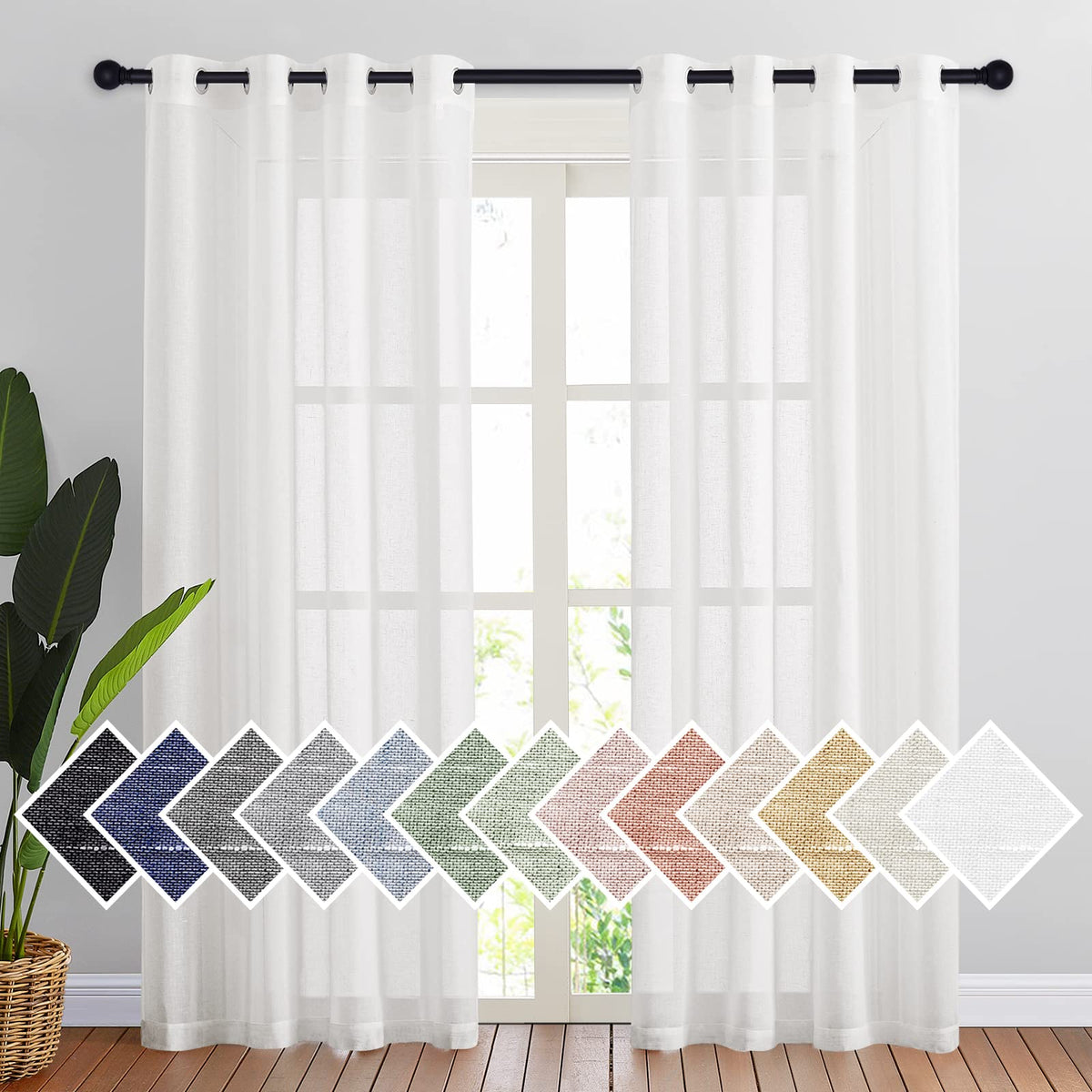 NICETOWN White Sheer Linen Curtains 84 Inch Length 2 Panels Set, W52xL84