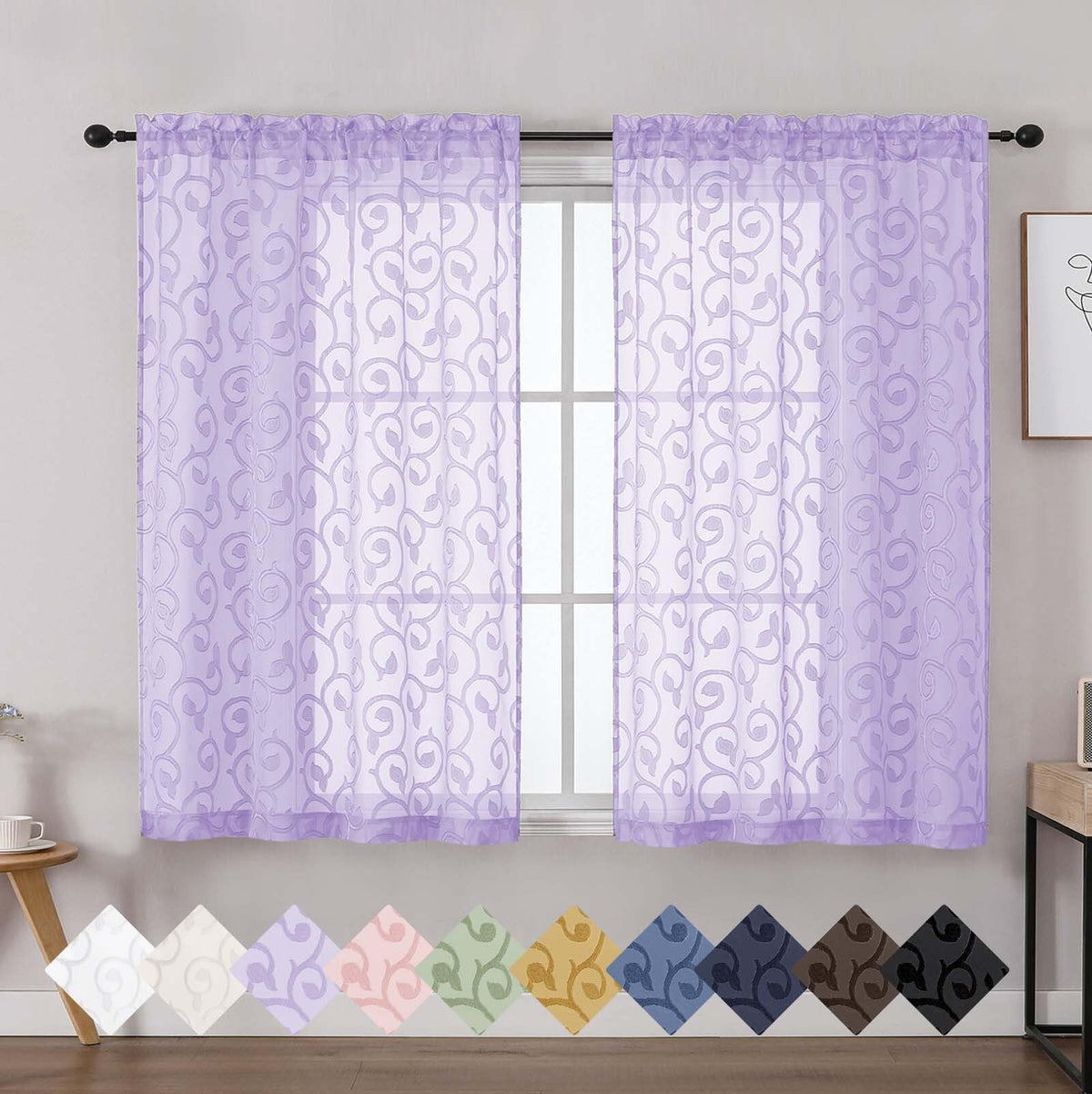 Dusty Blue Sheer Curtains for Bedroom Living Room 72 Inches Long 2 Panels Set, Soft Airy Geometric Jacquard Clip Curtains Drapes, Modern Rod Pocket Door Curtain, 2Pcs Each 42" Wx72 L Inch