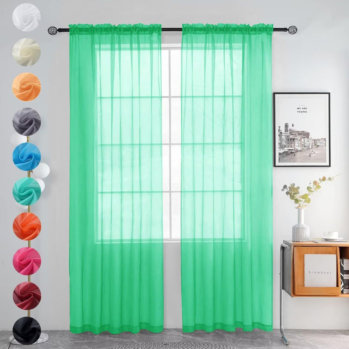 youleyar Solid Sheer Rod Pocket Curtain Voile Draperies 2 Panels White Beige Black Grey Coffee 52 Inch Width 84 Inch Long 1 Pair for Kitchen Bedroom Children Living Room Yard (Orange,52Wｘ84L)
