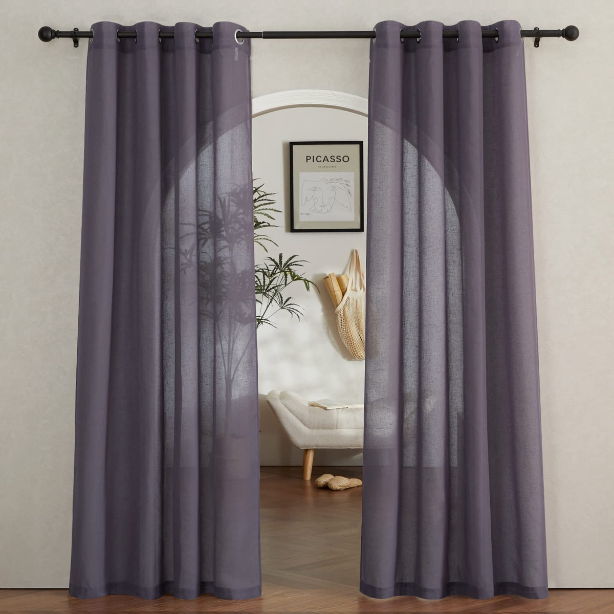 NICETOWN White Sheer Linen Curtains 84 Inch Length 2 Panels Set, W52xL84