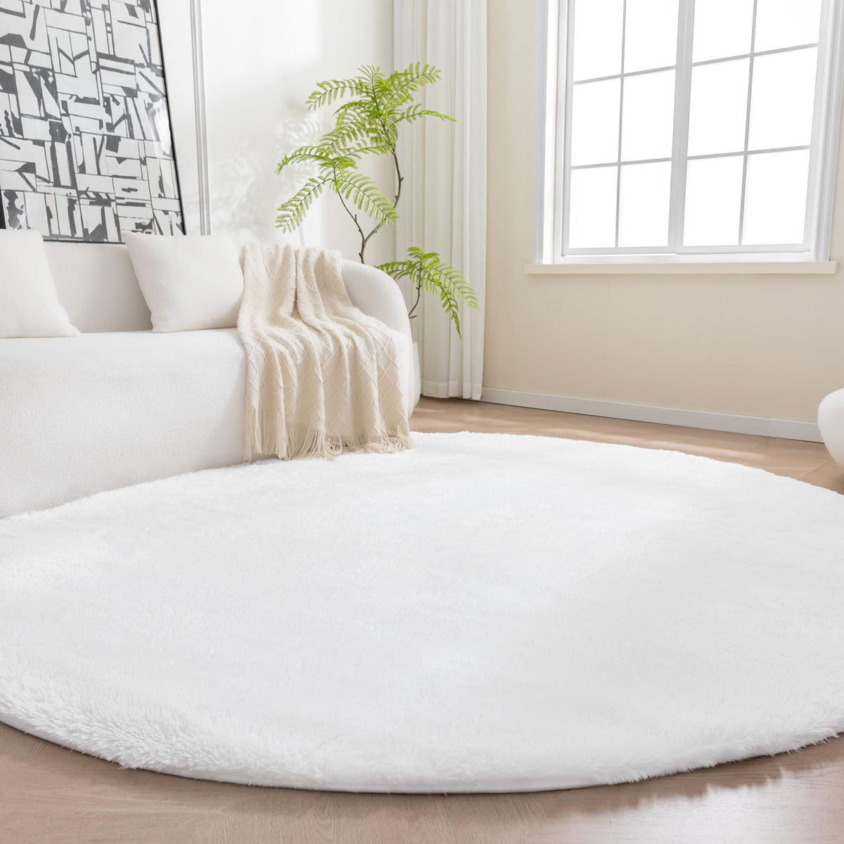 Amazon Basics Fluffy Washable Area Rug, Shaggy Carpet for Living Room, Bedroom, 4' W × 6' L, Cream