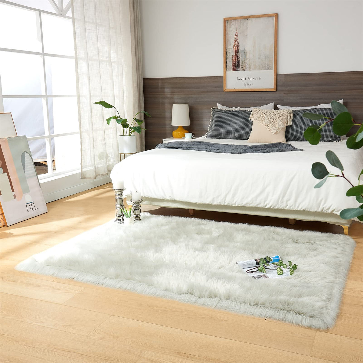 EasyJoy Ultra Soft Fluffy/Fuzzy Shaggy Area Rug Faux Fur Chair Cover Seat Pad for Bedroom Floor Sofa Living Room (2 x 6 ft Sheepskin, Beige)