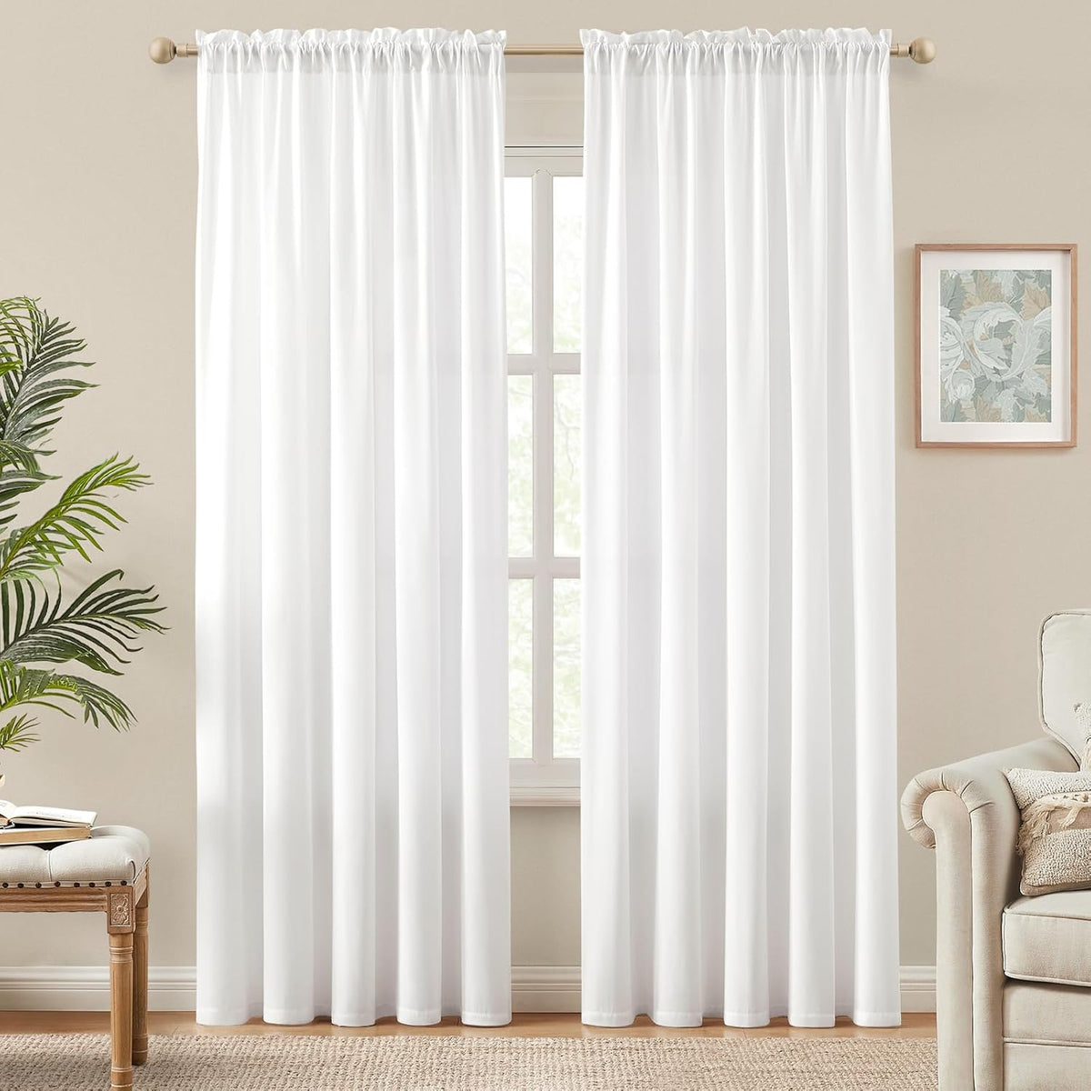 HOMEIDEAS Non-See-Through White Privacy Semi Sheer Curtains, 52 X 84 Inches