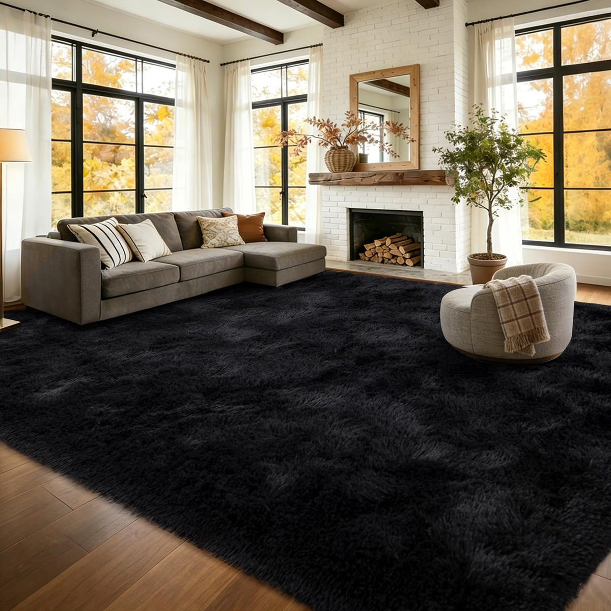9x12 Extra Large Fluffy Area Rugs for Living Room Tie-Dyed Light Grey
