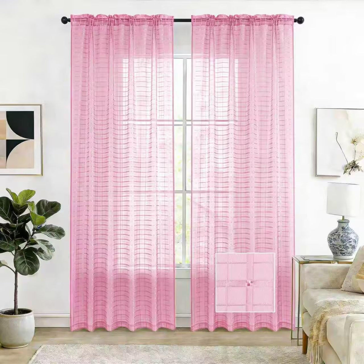 SpaceDresser Basic Rod Pocket Sheer Voile Window Curtain Panels White 1 Pair 2 Panels 52 Width 84 Inch Long for Kitchen Bedroom Children Living Room Yard(White,52 W x 84 L)