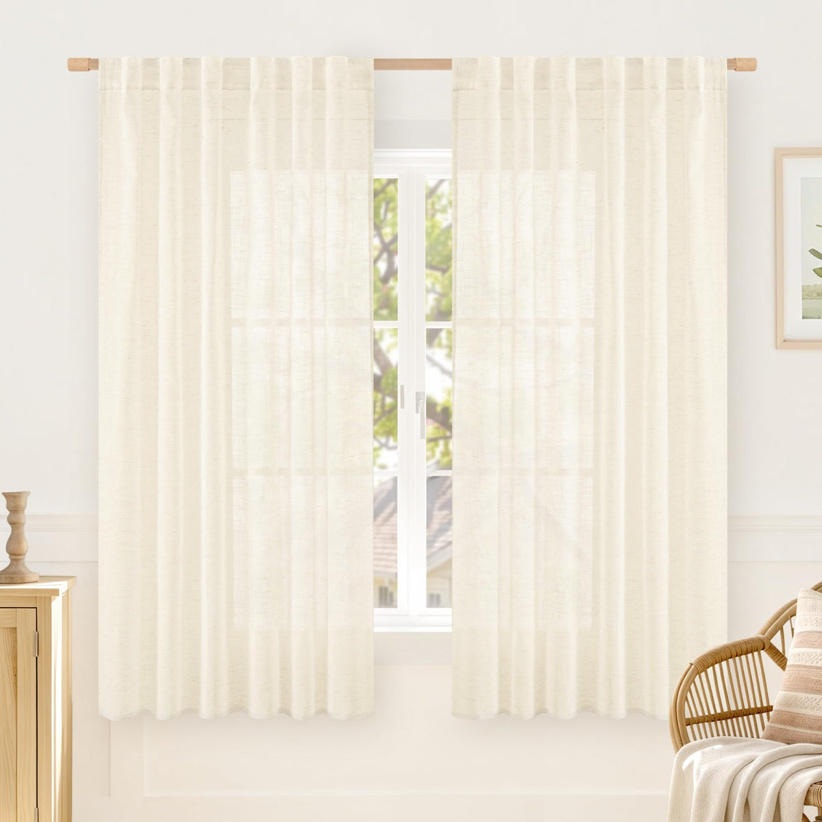 LAMIT Linen Semi Sheer Curtains 84 Inches Long for Living Room 2 Panels
