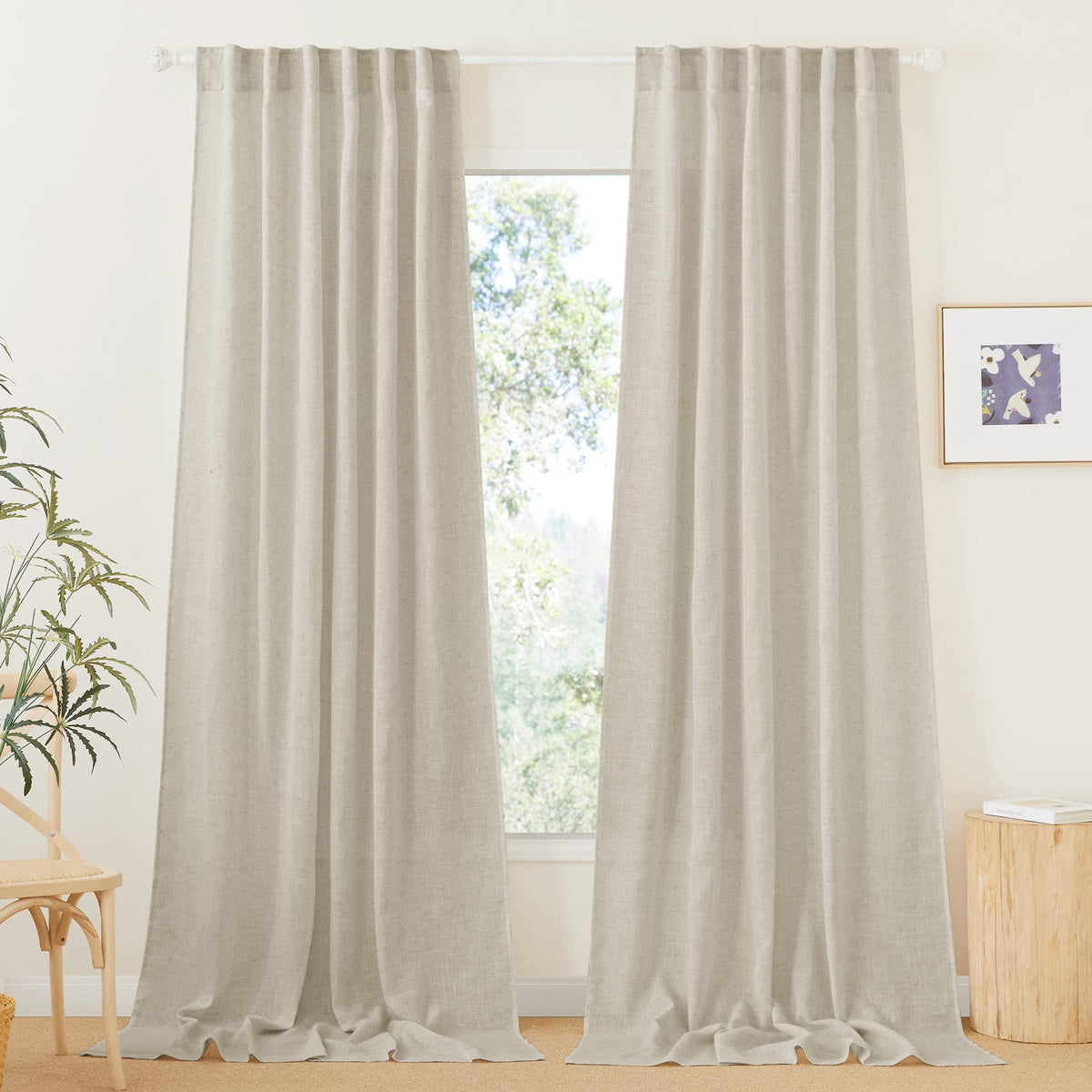RYB HOME White Sheer Curtains for Living Room Patio Glass Door, W52 x L95