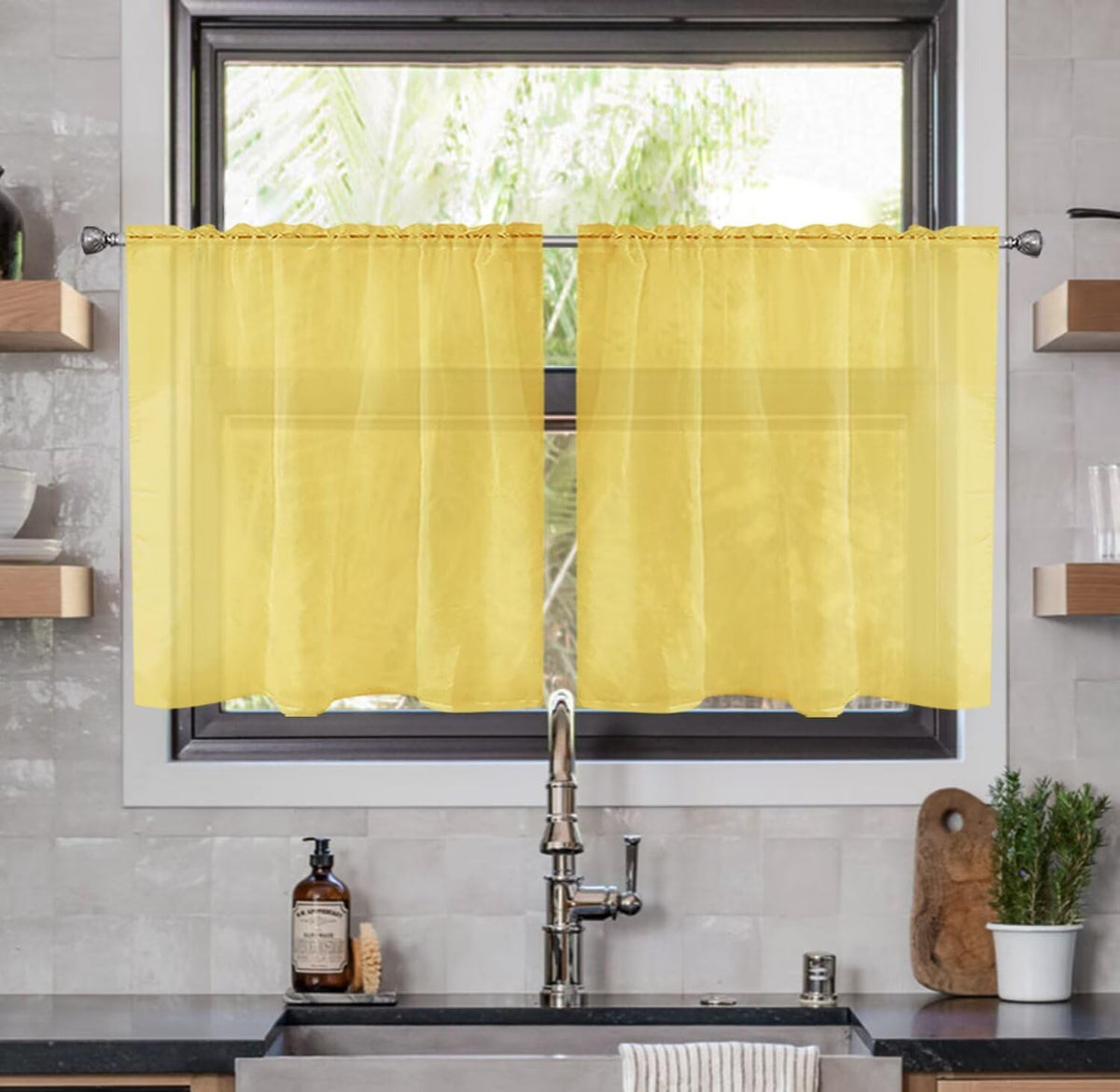 youleyar Solid Sheer Rod Pocket Curtain Voile Draperies 2 Panels White Beige Black Grey Coffee 52 Inch Width 84 Inch Long 1 Pair for Kitchen Bedroom Children Living Room Yard (Orange,52Wｘ84L)