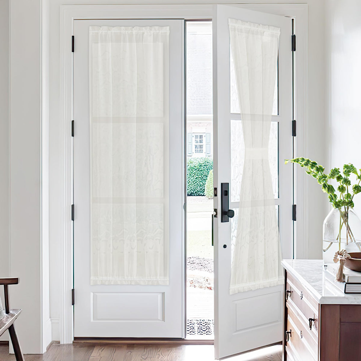 NICETOWN White 2 Panels French Door Curtains for Front Back Window Cover