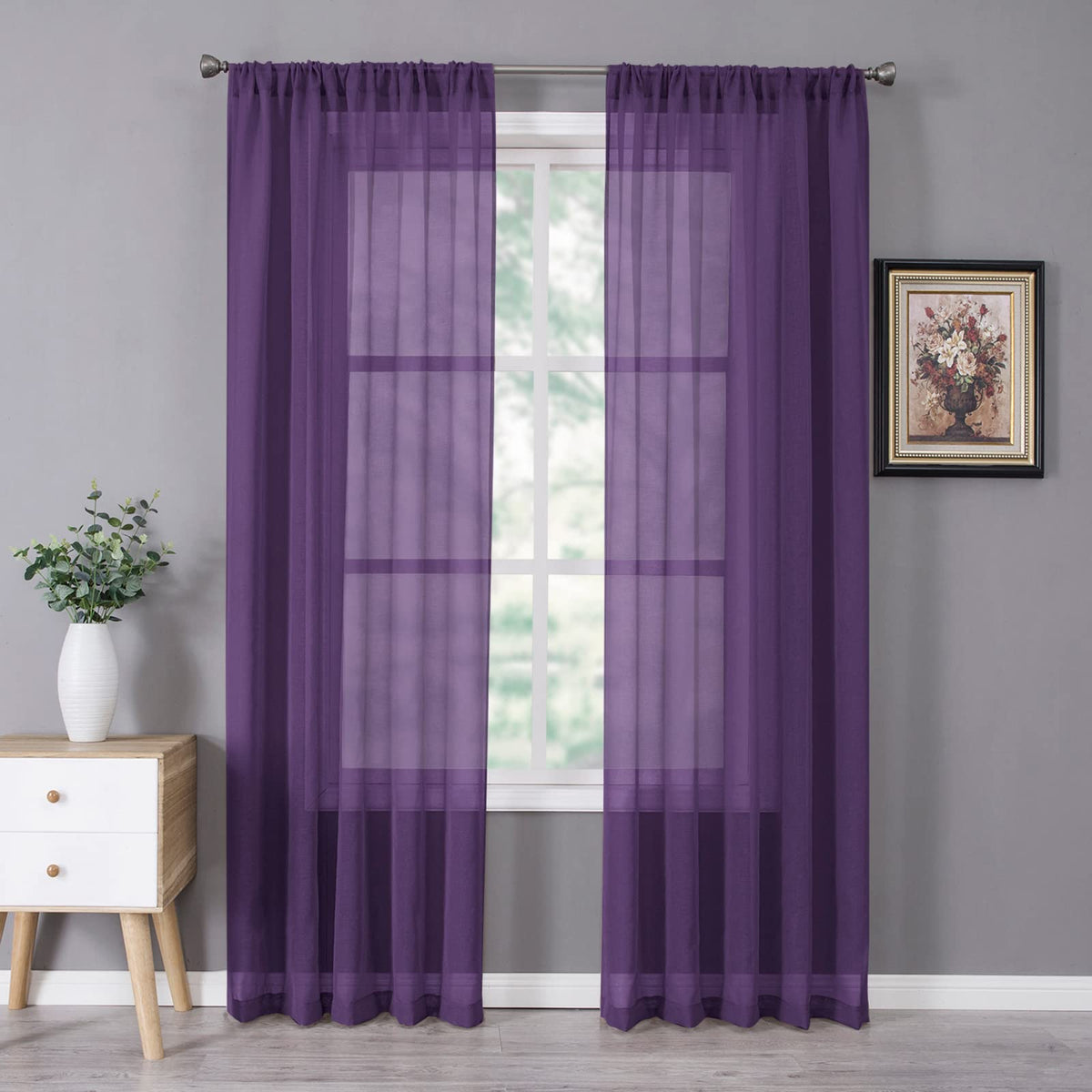 Tollpiz Sheer Curtains Linen Textured Bedroom Curtain Sheers Light Filtering Rod Pocket Voile Curtains for Living Room, 54 x 63 inches Long, White, Set of 2 Panels