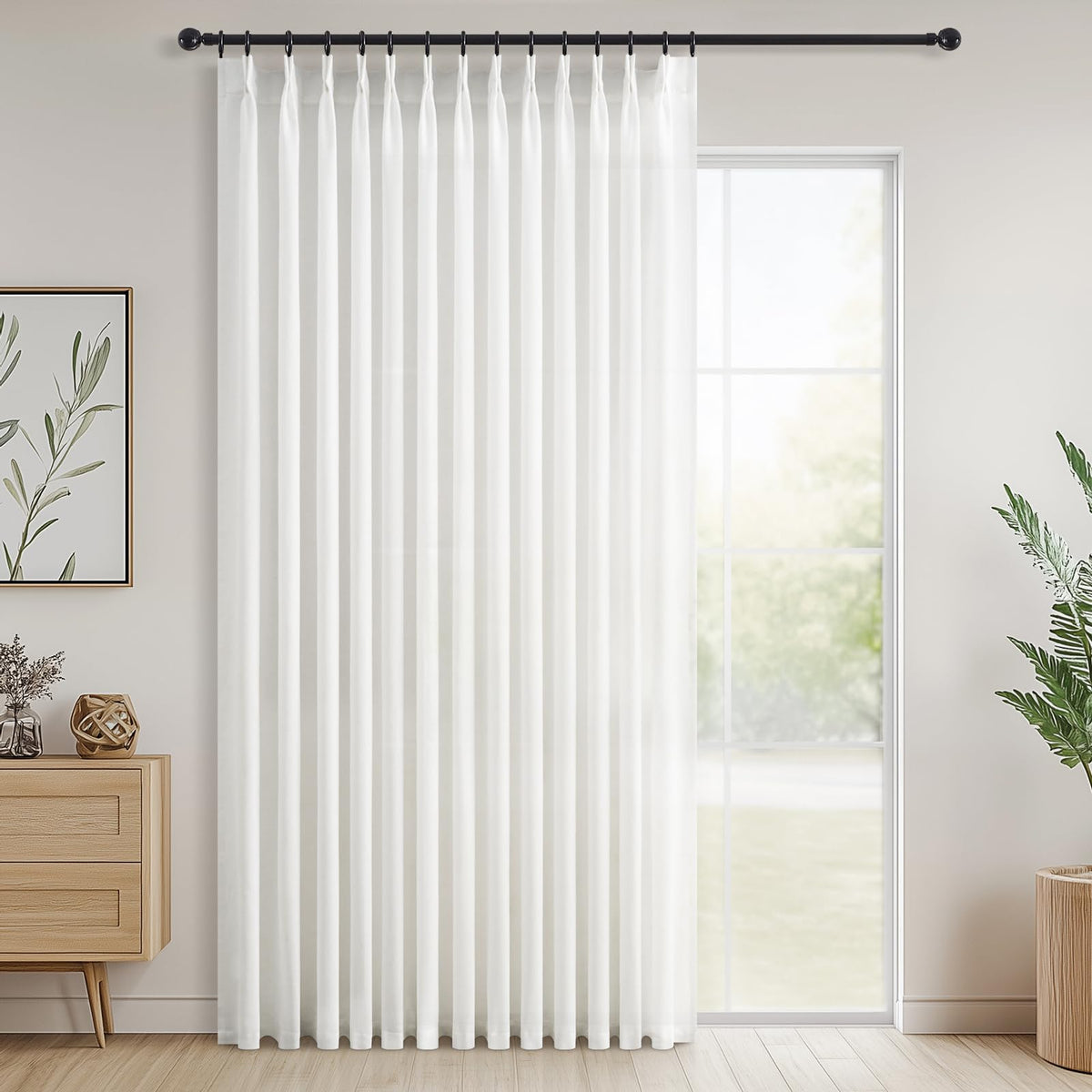 96 Inches Long Pinch Pleated Semi Sheer Curtains,Natural Linen Blended Light Filtering Window Curtains 96 Length 2 Panels for Living Room Bedroom Pinch Pleat Drapes with Hooks 2 Panels 40" Wx96 L