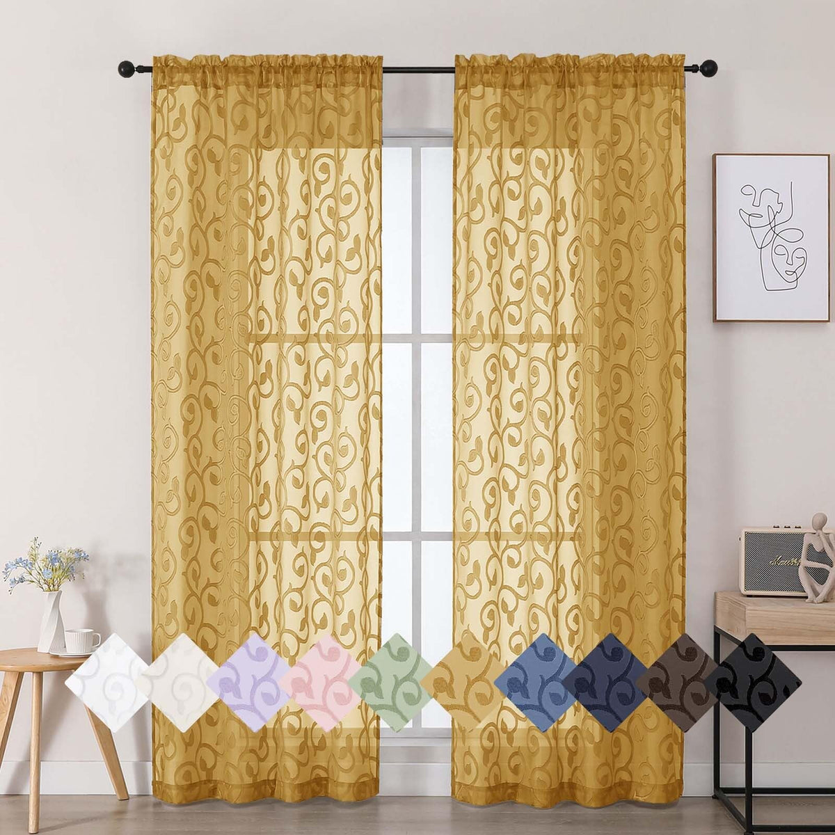 Dusty Blue Sheer Curtains for Bedroom Living Room 72 Inches Long 2 Panels Set, Soft Airy Geometric Jacquard Clip Curtains Drapes, Modern Rod Pocket Door Curtain, 2Pcs Each 42" Wx72 L Inch