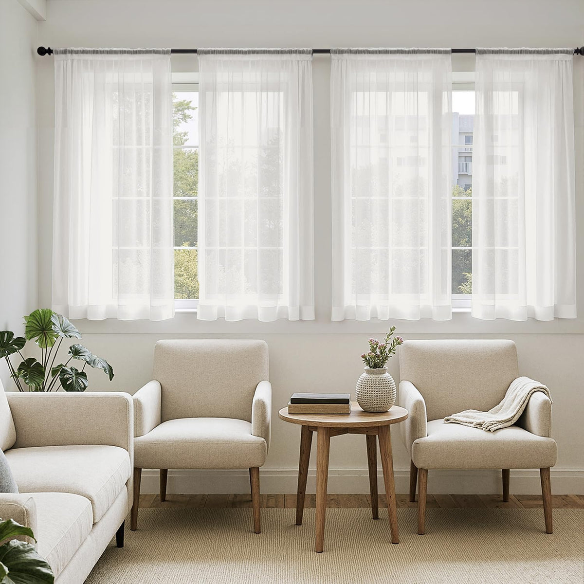 MIULEE White Sheer Curtains 84 Inches Long 4 Panels 42 x 84 Inches