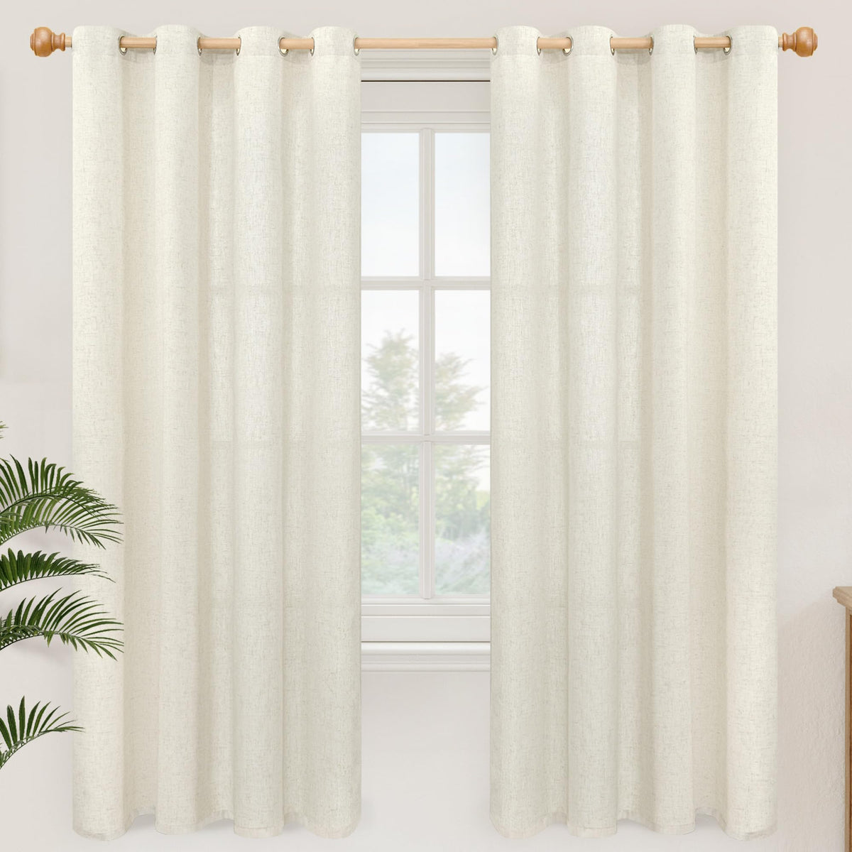 YoungsTex Linen Semi Sheer Curtains 63 Inch Length, Light Filtering Drapes