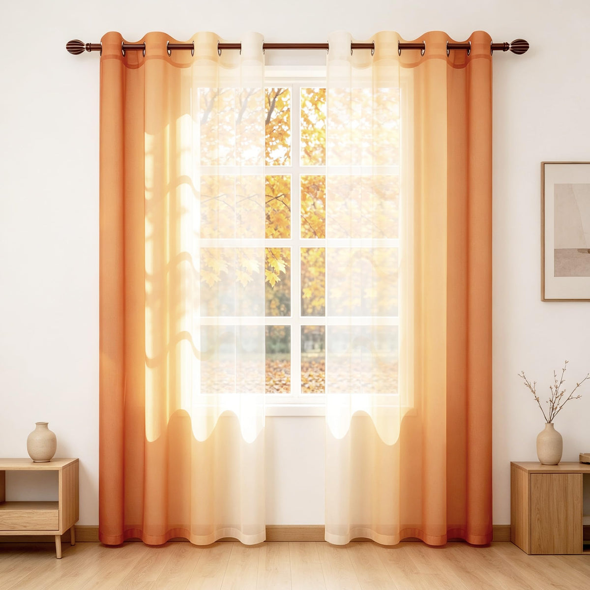 DWCN Blue Linen Ombre Sheer Curtains - Semi Voile Gradient Grommet Top Curtains for Bedroom and Living Room, Set of 2 Window Curtain Panels, 52 x 84 Inches Long, Denim Blue