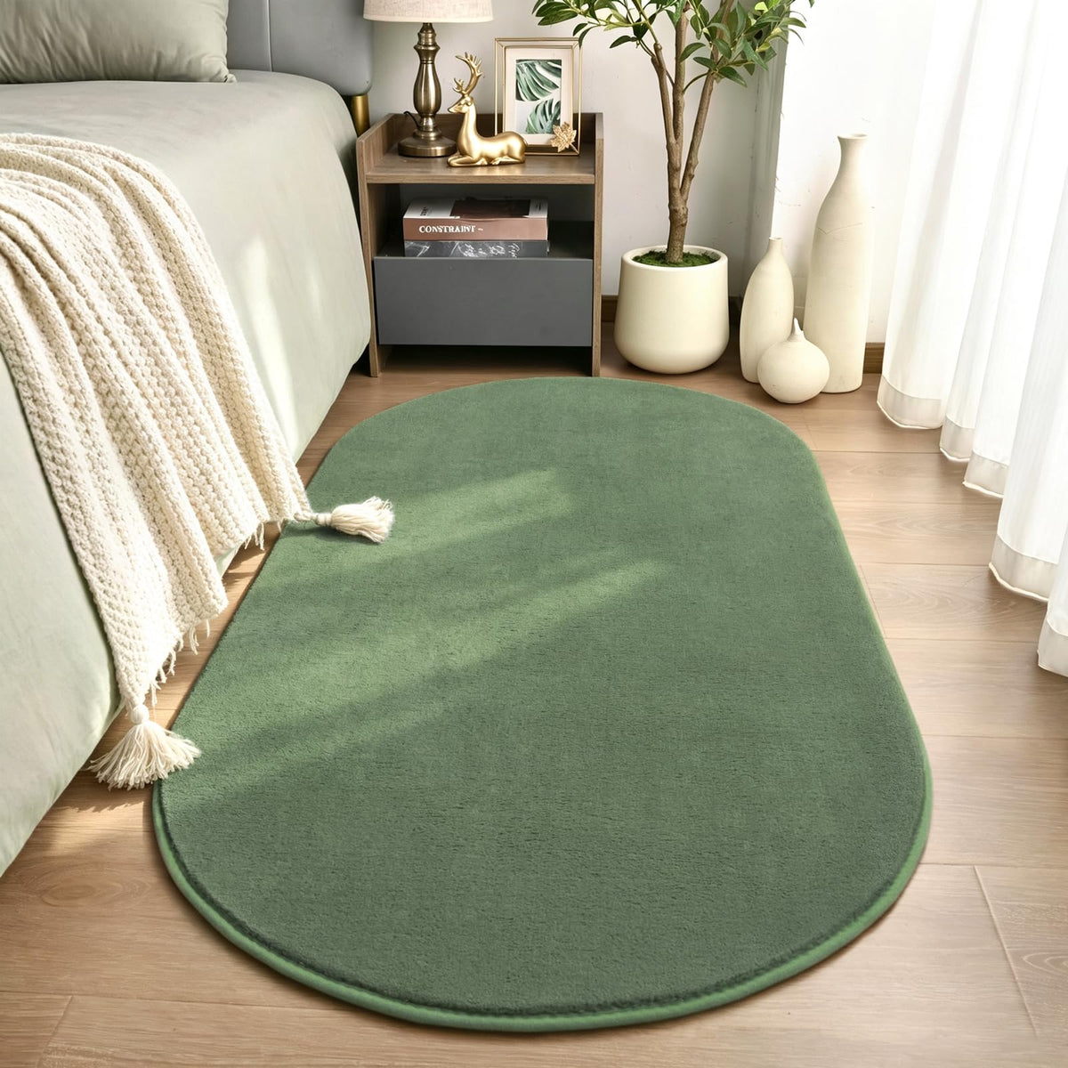 Amearea Soft Oval Rugs for Bedroom, 2.6 x 5.3 Black Bedroom Bedside Rug