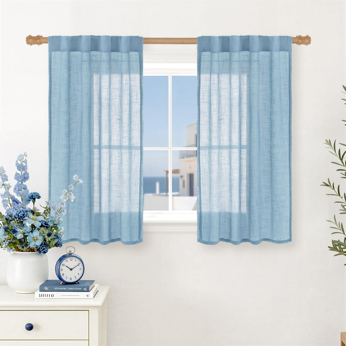 LAMIT Linen Semi Sheer Curtains 84 Inches Long for Living Room 2 Panels