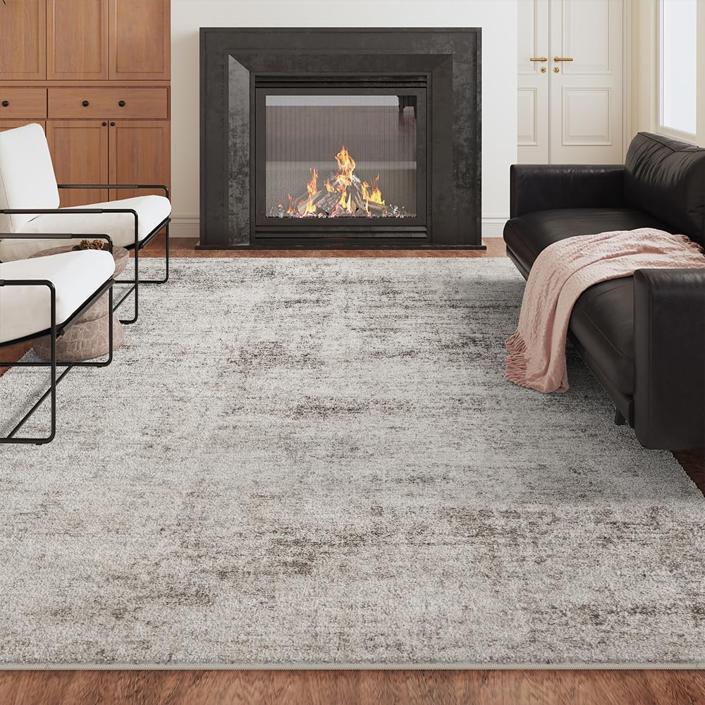 8x10 Pink Gray Washable Area Rug for Living Room, Vintage Print