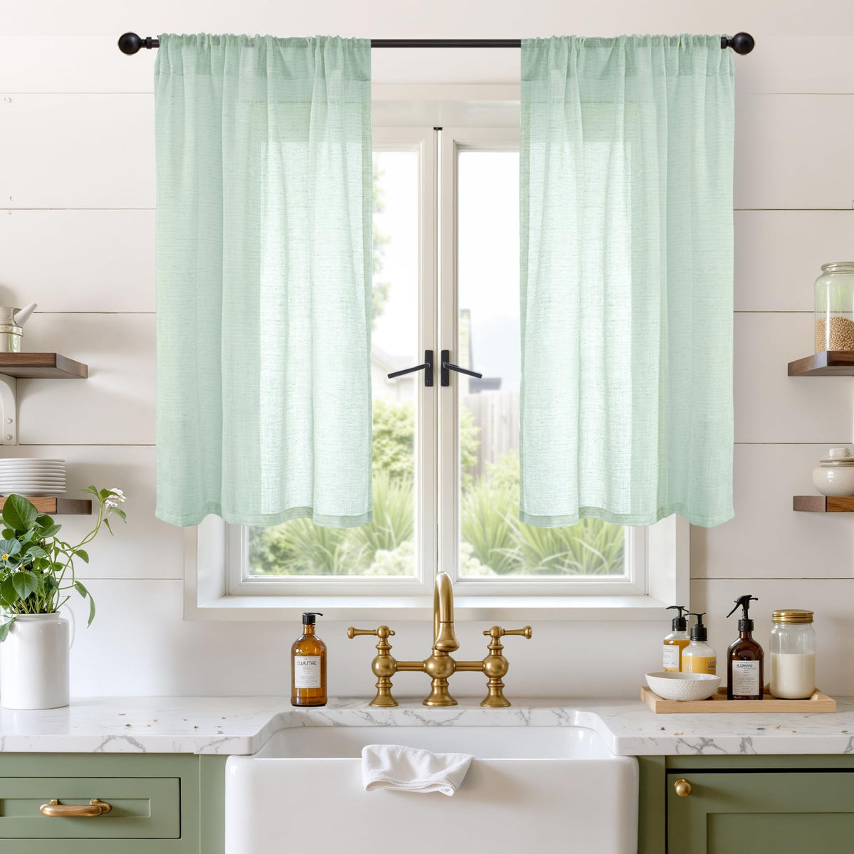 BGment Linen Sheer Curtains 84 Inches Long 2 Panels Set for Living Room