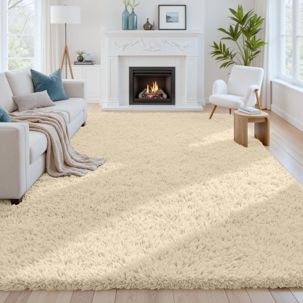 8x10 Fluffy Shag Area Rugs for Living Room Bedroom: Soft Plush Carpet Grey