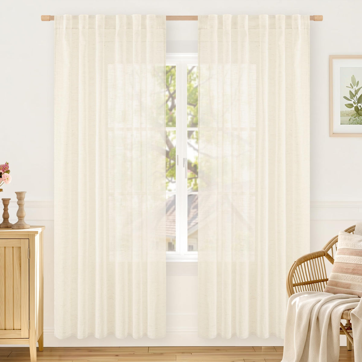 LAMIT Linen Semi Sheer Curtains 84 Inches Long for Living Room 2 Panels