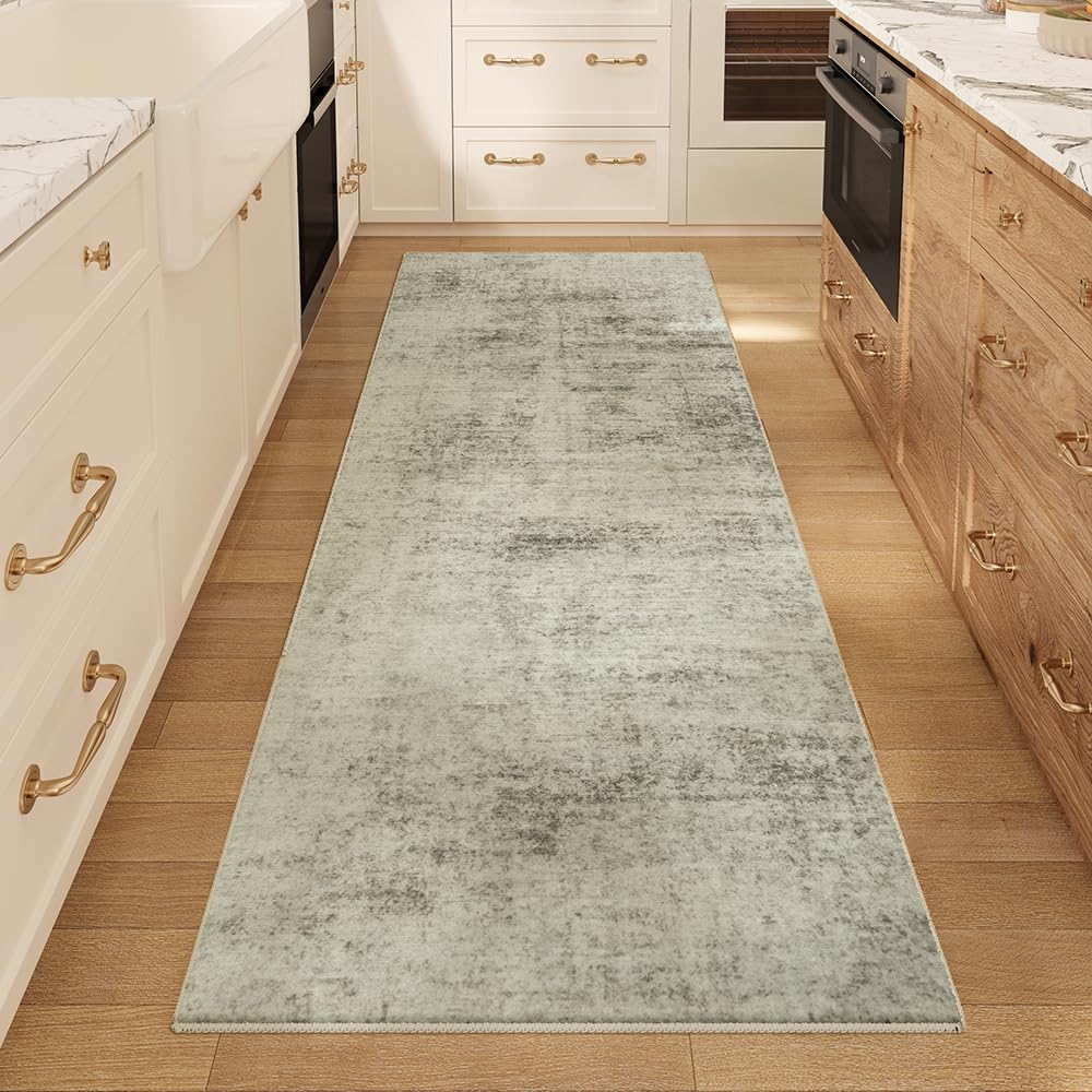 8x10 Pink Gray Washable Area Rug for Living Room, Vintage Print