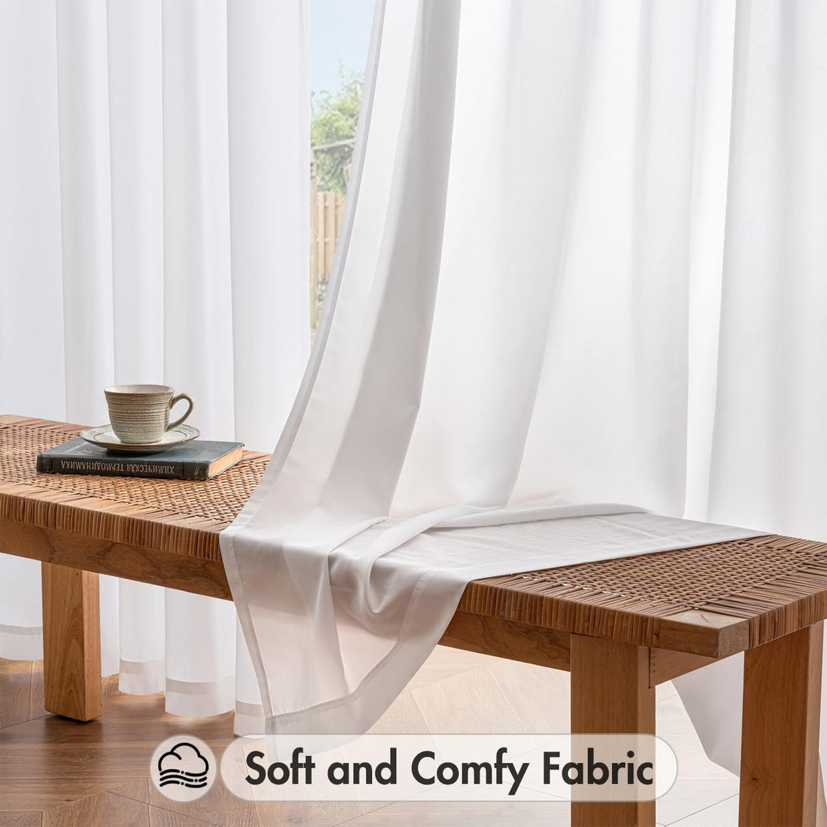 MIULEE White Privacy Sheer Curtains 2 Panels 42W x 84L