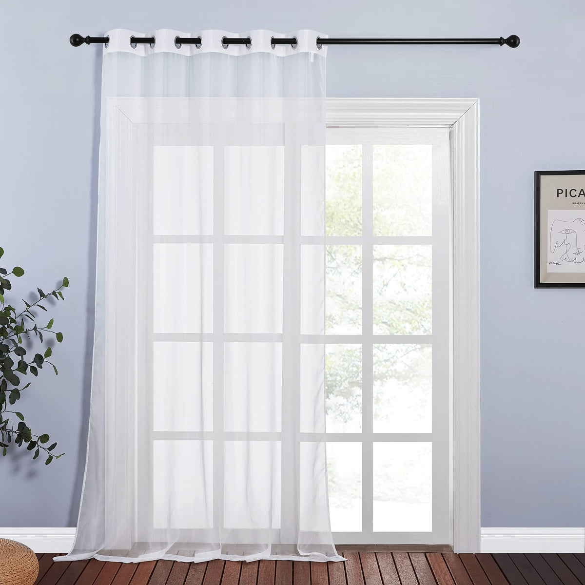 NICETOWN Living Room Window Curtain Extra Long & Wide, Grommet Casual Voile Sheer Airy Window Treatment Sweep to Floor for Sliding/French Door, Ivory, W100 x L108, 1 Panel