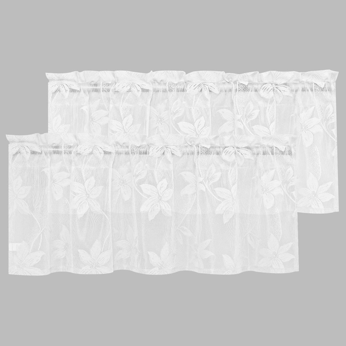 DWCN White Sheer Curtains - Short Curtains Floral Lace Design Rod Pocket Window Voile Sheer Drapes for Bedroom Kitchen Small Window 42 x 54 inch Length, 2 Panels White