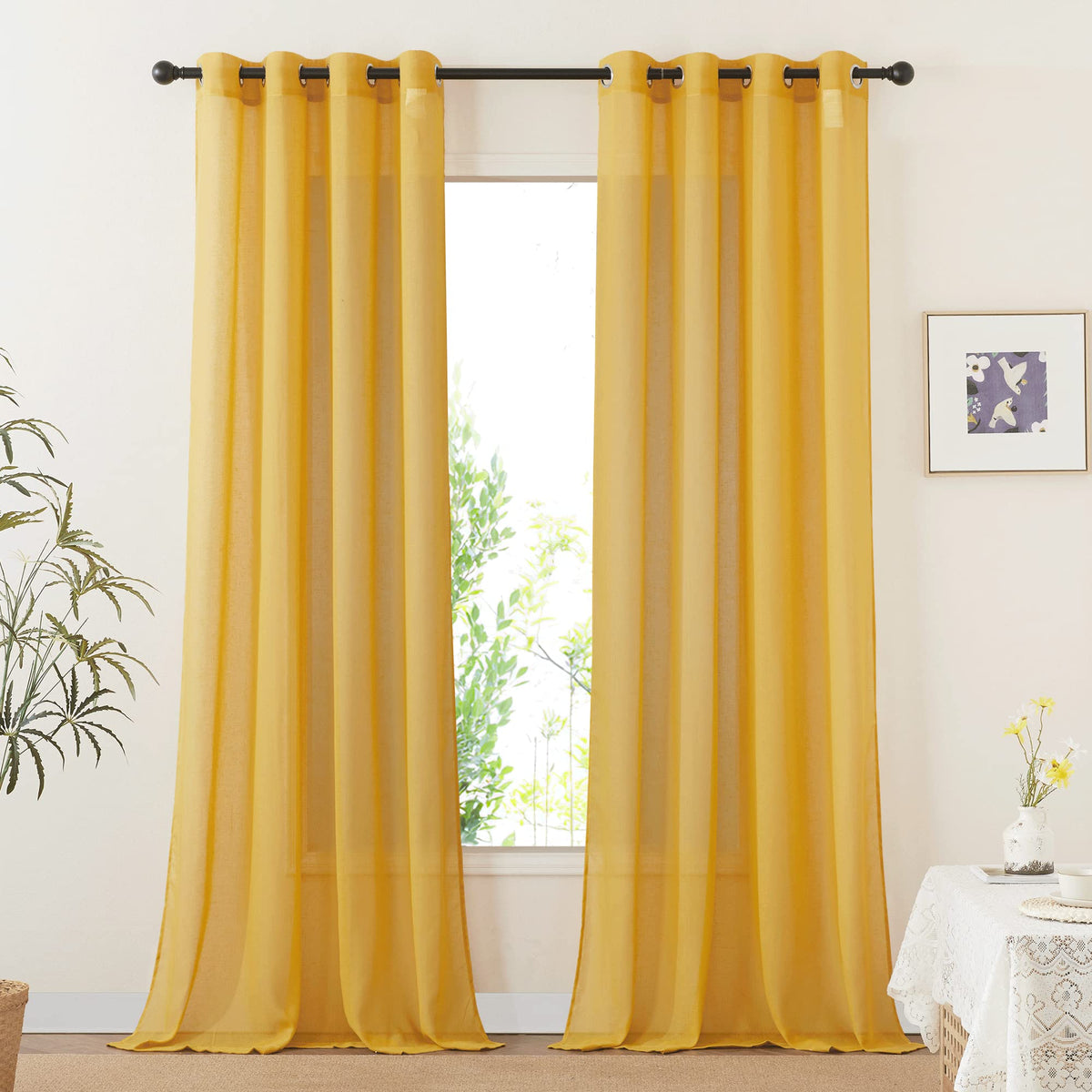 NICETOWN White Sheer Linen Curtains 84 Inch Length 2 Panels Set, W52xL84
