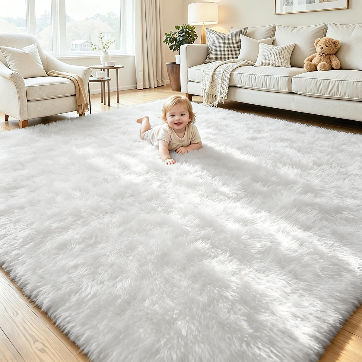 8x10 Black Area Rug for Living Room Bedroom, Soft Fluffy Fuzzy Fur Shag Rug