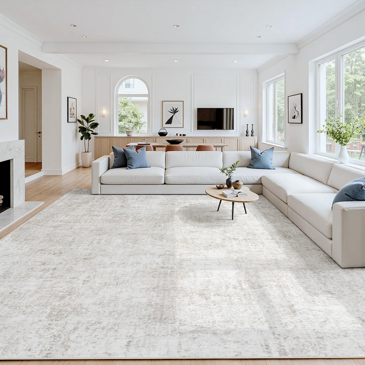 8x10 Area Rugs for Living Room: Washable Soft Black Abstract Bedroom Carpet