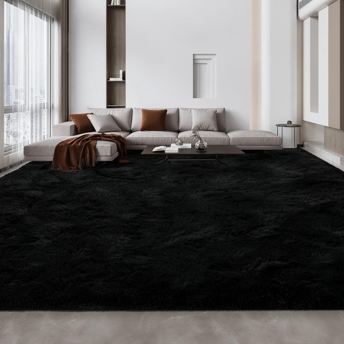 Deerhoo Large Shag Area Rugs 5 x 8, Tie-Dyed Plush Fuzzy Rugs, Light Grey