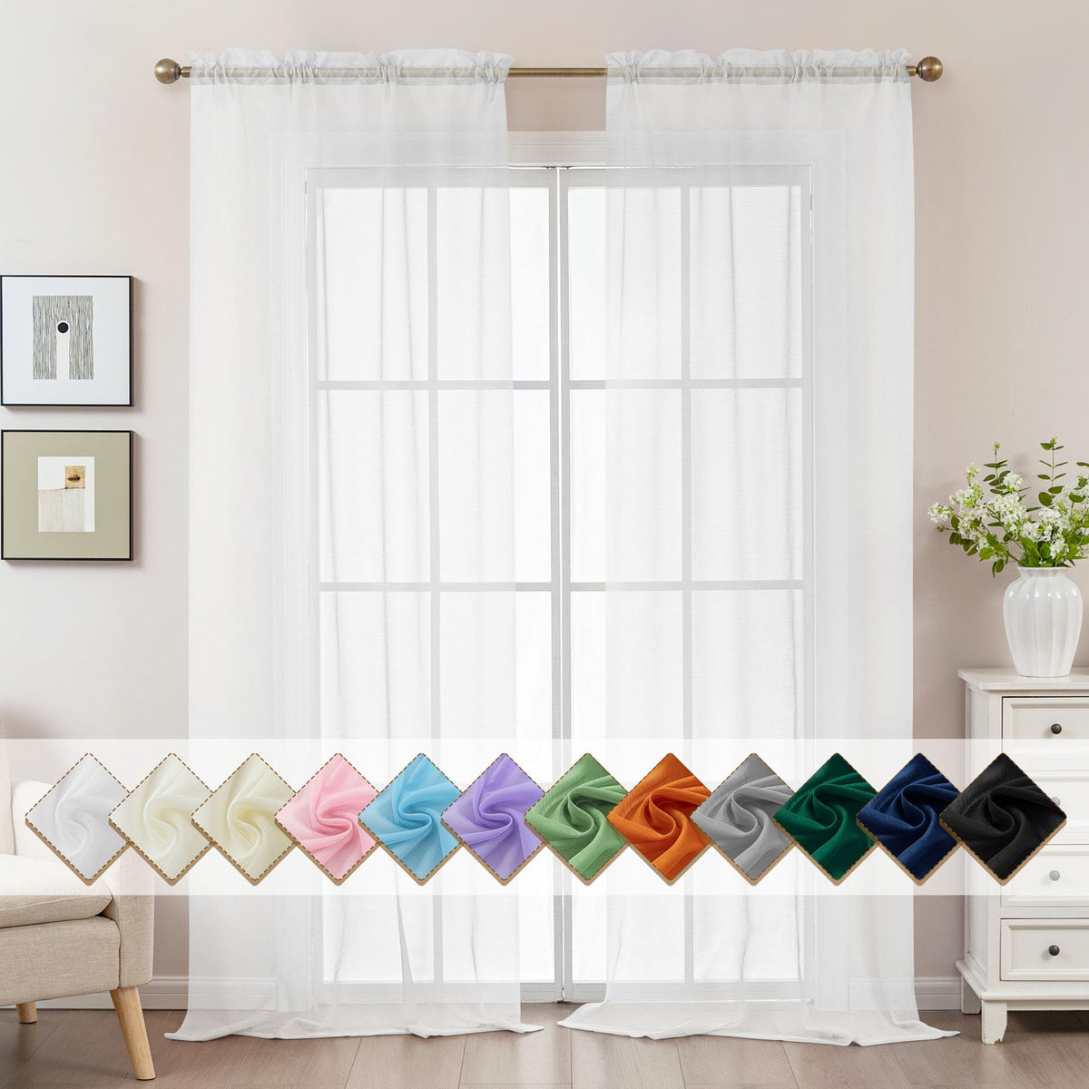 Natural Sheer Curtains 96 Inches Long Rod Pocket