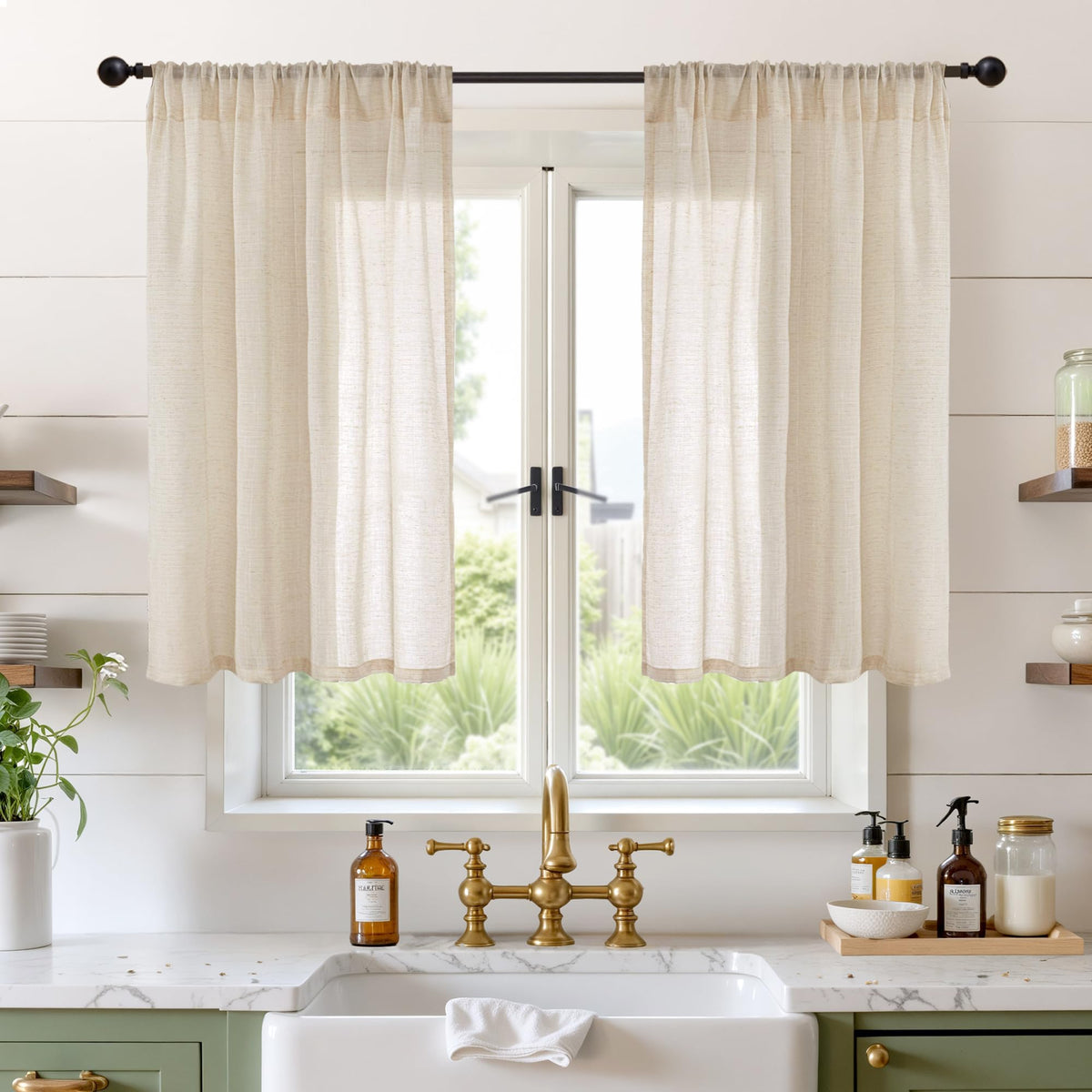 BGment Linen Sheer Curtains 84 Inches Long 2 Panels Set for Living Room