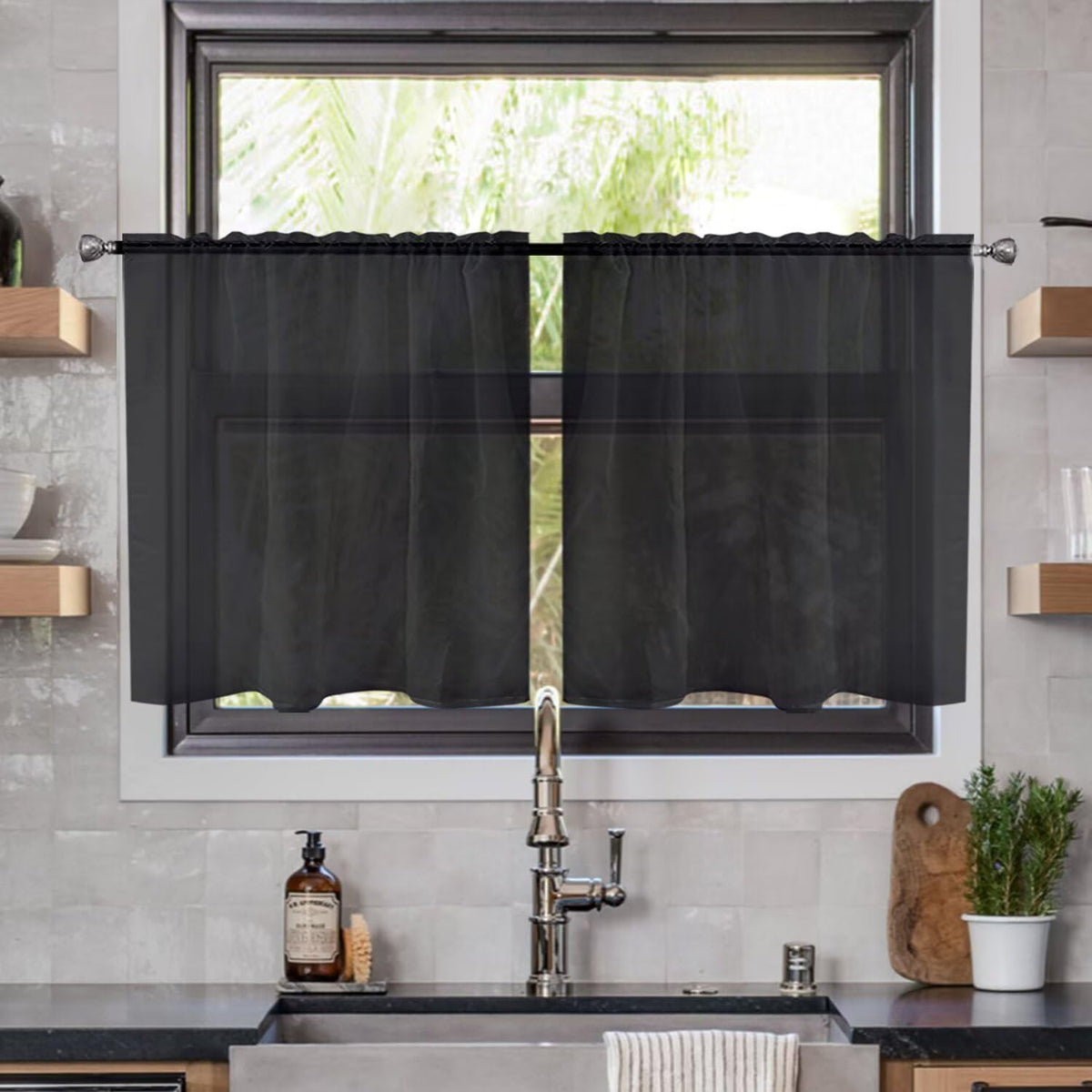 youleyar Solid Sheer Rod Pocket Curtain Voile Draperies 2 Panels White Beige Black Grey Coffee 52 Inch Width 84 Inch Long 1 Pair for Kitchen Bedroom Children Living Room Yard (Orange,52Wｘ84L)