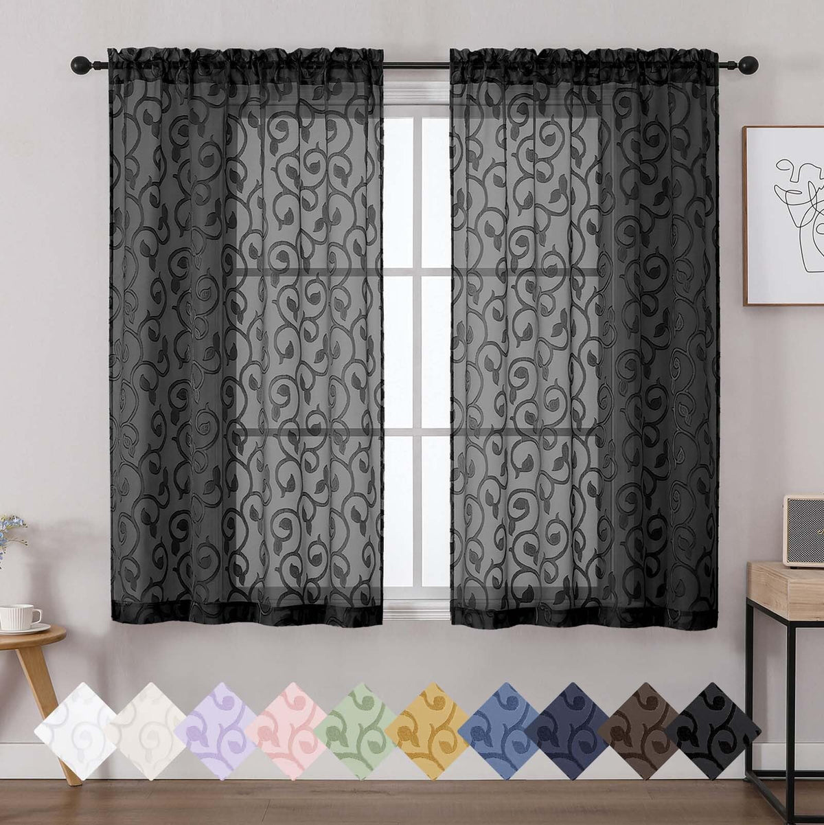 Dusty Blue Sheer Curtains for Bedroom Living Room 72 Inches Long 2 Panels Set, Soft Airy Geometric Jacquard Clip Curtains Drapes, Modern Rod Pocket Door Curtain, 2Pcs Each 42" Wx72 L Inch