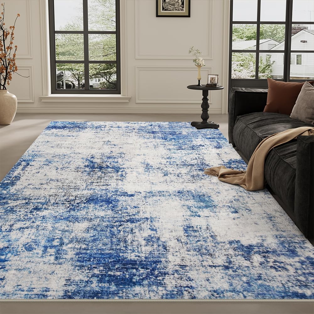 8x10 Pink Gray Washable Area Rug for Living Room, Vintage Print